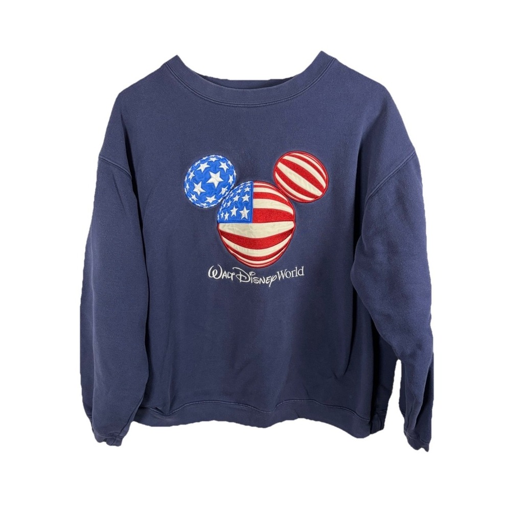 Vintage Walt Disney World Mickey‎ Sweatshirt American Flag Women L 4th of July